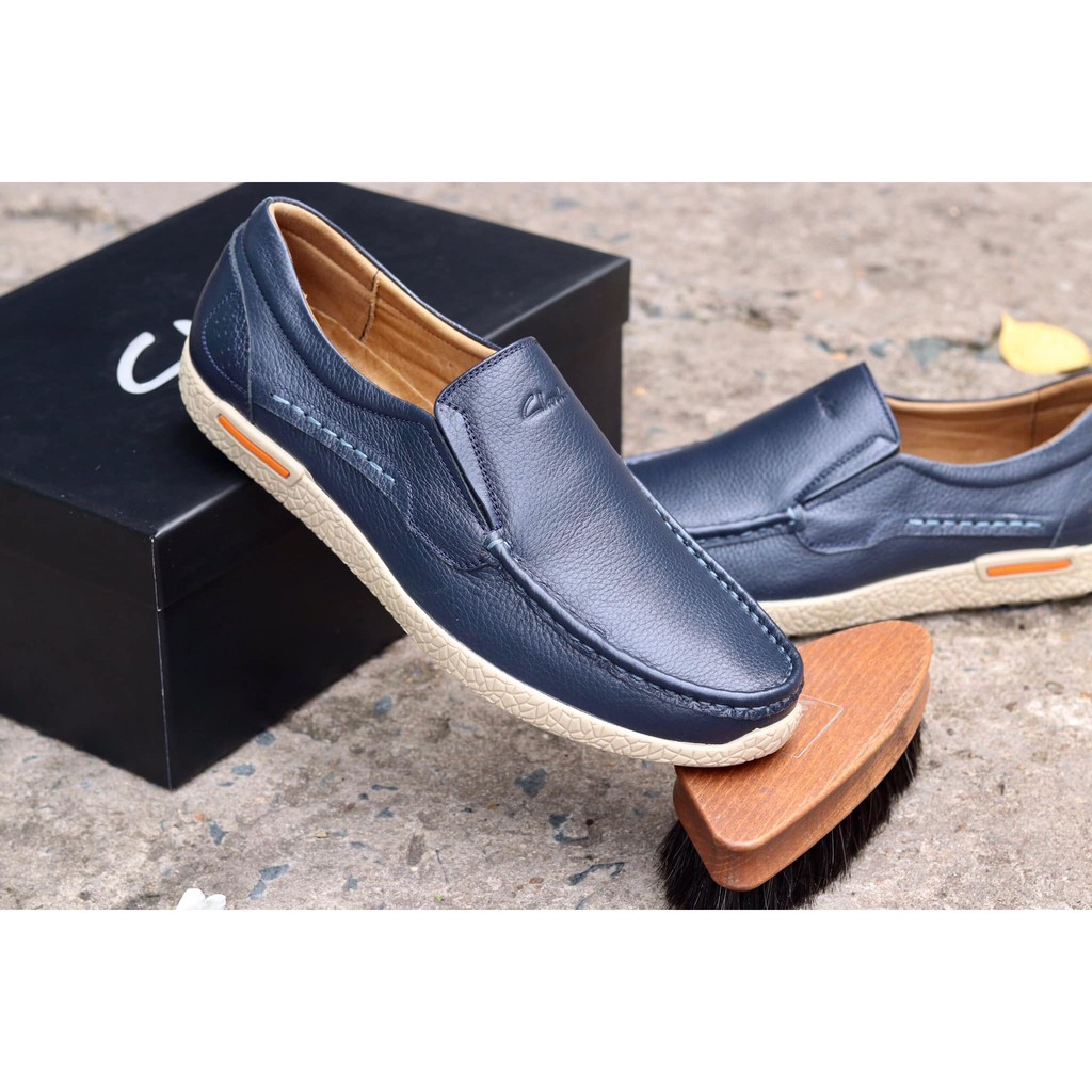Giày lười Thái Lan nam, Da bò mềm màu xanh Navy GCL06