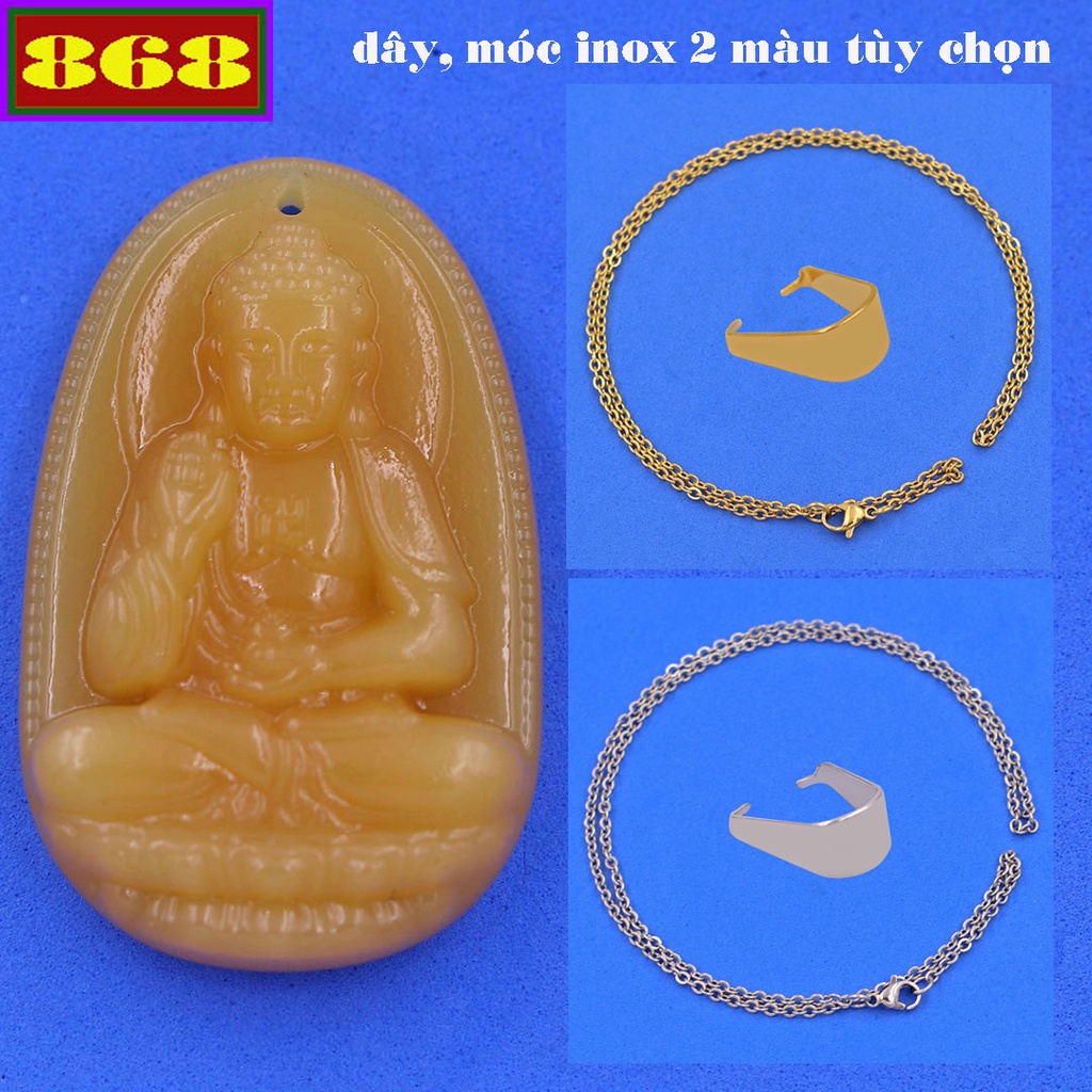 Vòng cổ mặt Phật A di đà vàng 3.6cm DINVTAVB1 - Dây đeo inox - Mặt đá phong thủy