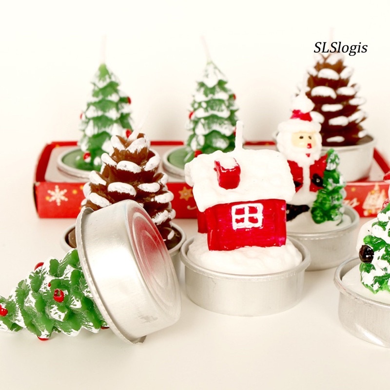 Set 3 Nến Hình Ngôi Nhà Ông Già Noel Và Người Tuyết Dùng Để Trang Trí Độc Đáo