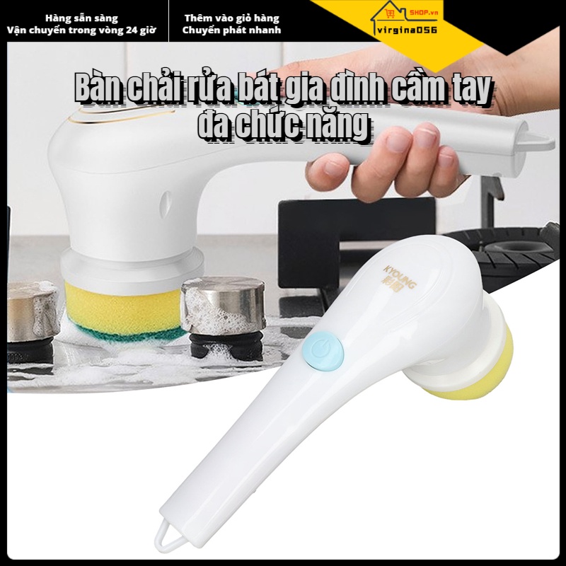 Có thể bán buôn Bàn chải làm sạch điện Máy chà sàn quay cầm tay không dây với 5 đầu bàn cho gia đình Virgina056 Hàng giao ngay