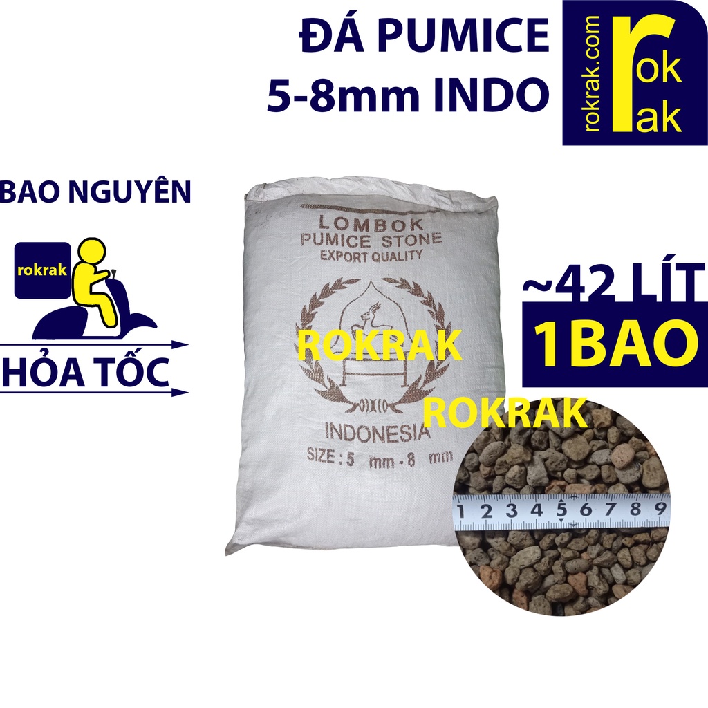 Đá lông vũ 1-2cm 3-5mm Nguyên bao 42-45Lit  Đá bọt Nham thạch trắng Pumice