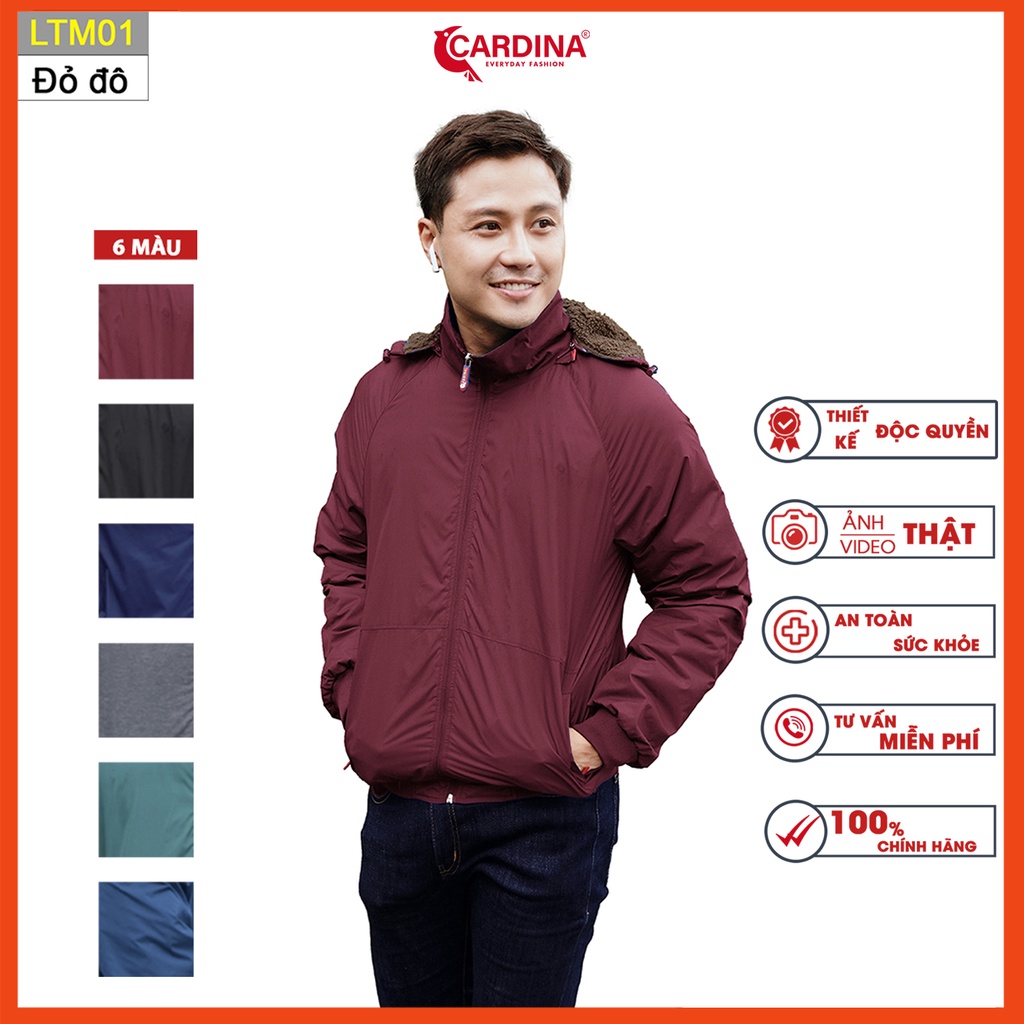Áo khoác lông cừu nam CARDINA chất gió trơn 2 lớp cao cấp siêu nhẹ siêu ấm LTM.
