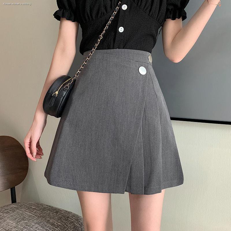 Half-length skirt female spring and summer new high waist slim pleated black suit A-line bag hip short trendy