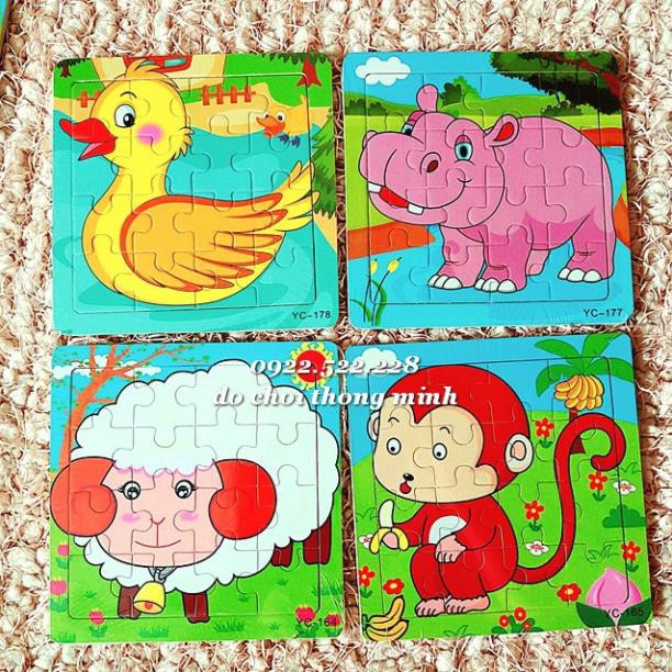 Ghép hình puzzle 16 miếng (16 mảnh) gỗ CÓ KHUNG NỀN MẪU cho bé ghép theo