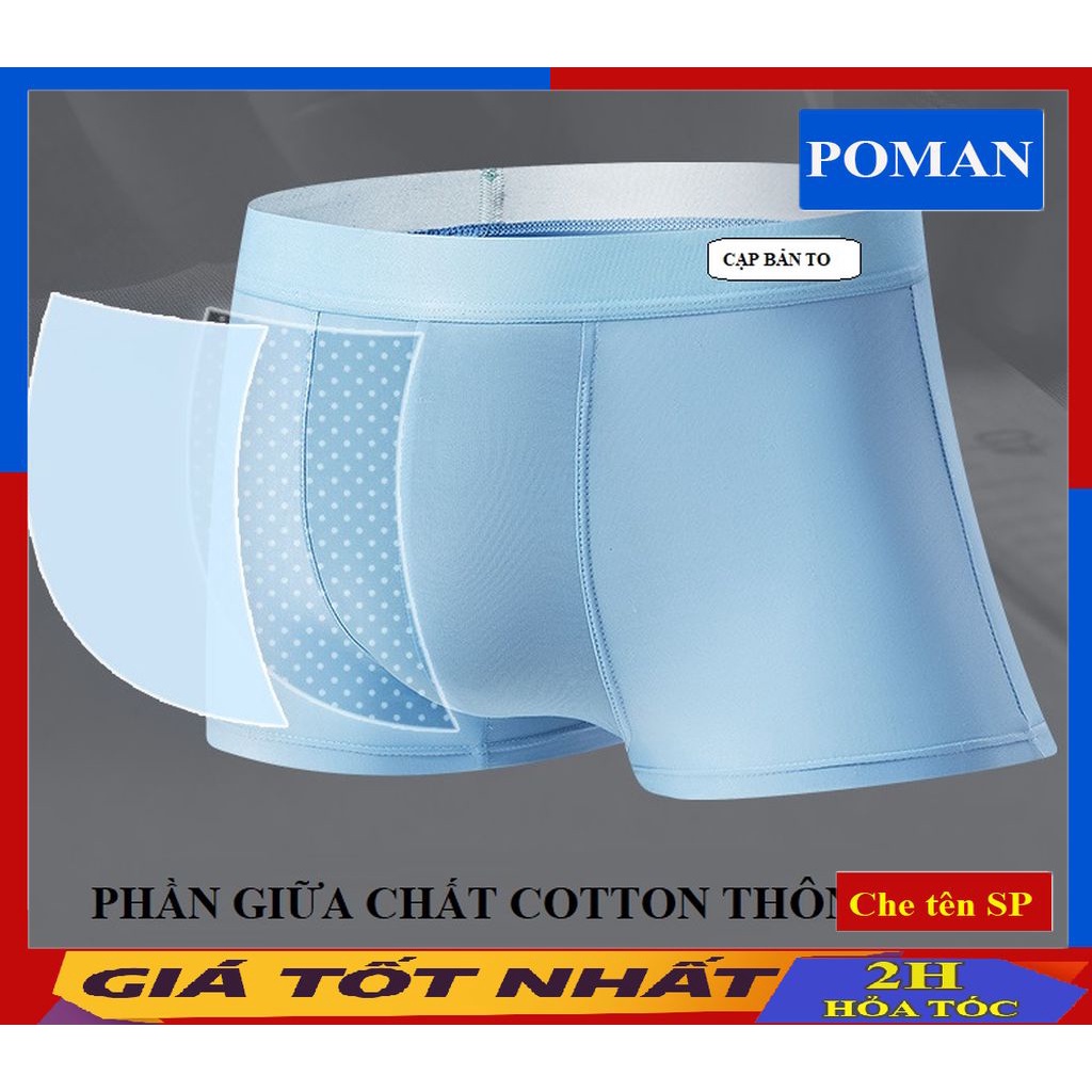 Quần lót nam Boxer vải lụa băng co dãn, quần sịp đùi nam thun lạnh cao cấp kháng khuẩn SL02 (Che tên) - POMAN