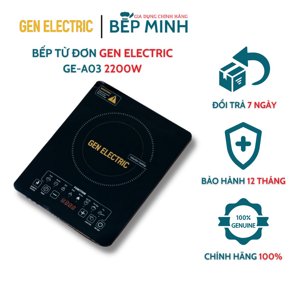 Bếp từ đơn cảm ứng Gen Electric GEA03 2200W Nhỏ gọn Mạnh mẽ Bền bỉ - Bảo hành 12 tháng chính hãng