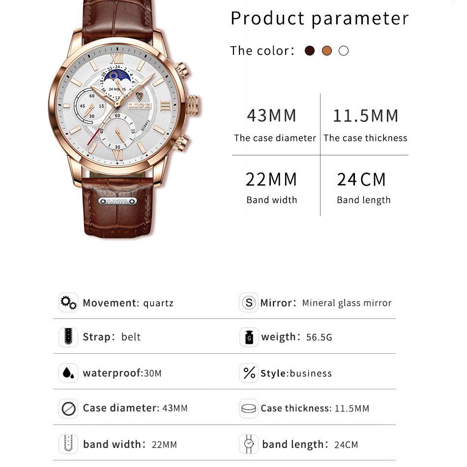 LIGE Đồng Hồ Quartz Chống Thấm Nước, Kiểu Dáng Thời Trang Cho Nam | BigBuy360 - bigbuy360.vn