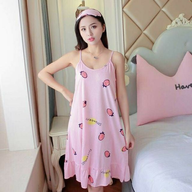 Váy ngủ cotton 2 dây siêu nhẹ,mát,dễ thương | BigBuy360 - bigbuy360.vn