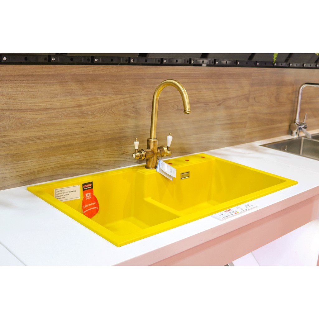 CARYSIL - Chậu Rửa Chén Bằng Đá Granite 2 Hố Màu Vàng Tươi - TIP2-06 - Yellow - 860x500mm