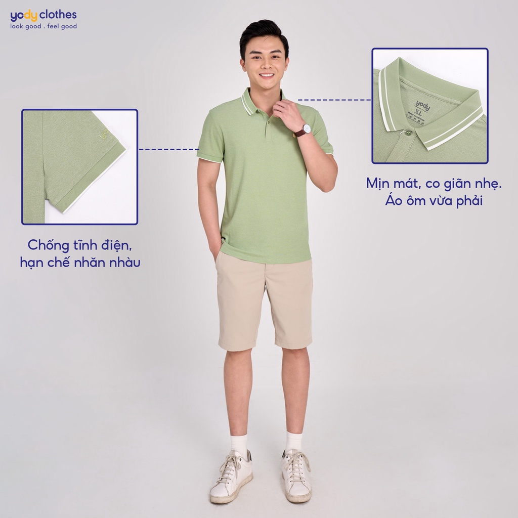 Áo polo nam vải hàu YODY phối bo nam tính, thanh lịch, không nhăn  APM5119