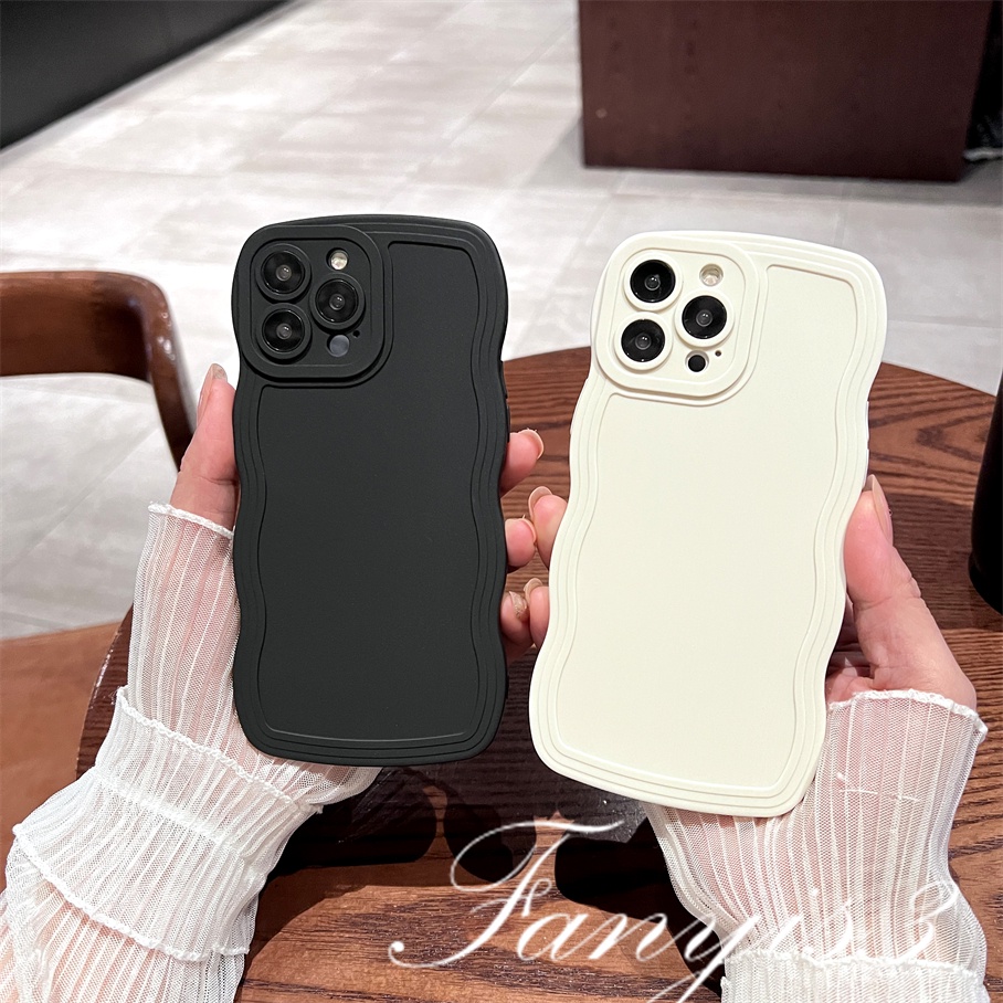Ốp Điện Thoại TPU Mềm Màu Trơn Đơn Giản Viền Lượn Sóng Cho IPhone 14 13 12 11 Pro Max X XR Xs Max 8 7 Plus SE 2020