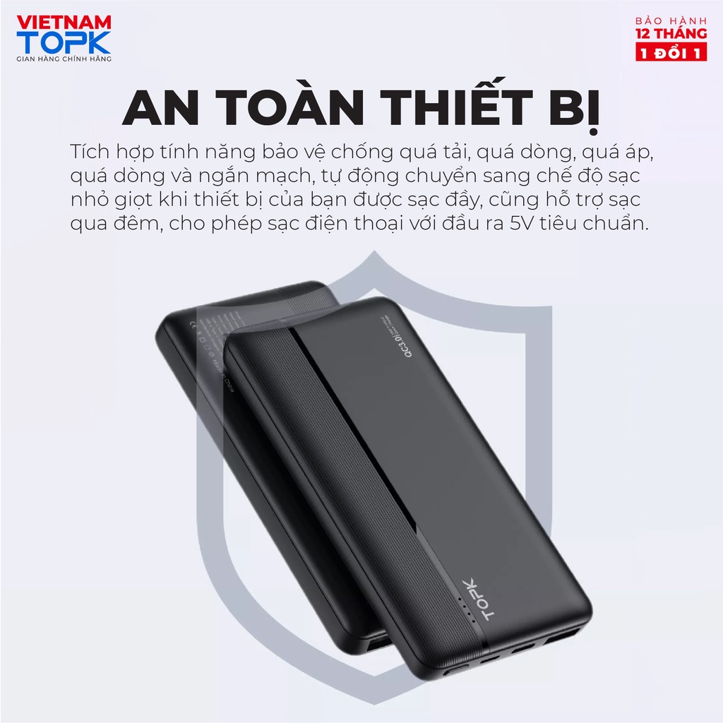 Pin Dự Phòng TOPK I1015P 18W QC3.0 10000mAh Hỗ Trợ Sạc Nhanh