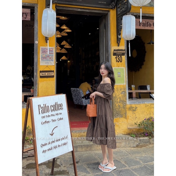 Váy đũi trễ vai bo chun xòe tầng the.sweaterweather TSW (ảnh thật)