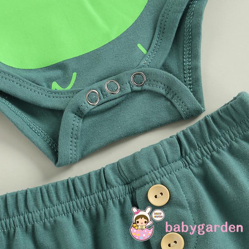 Bộ áo liền quần cổ tròn tay ngắn in hình khủng long kèm quần short lưng thun đính nút dễ thương cho bé trai