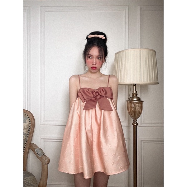 Set bộ nữ áo hai dây nơ baby doll kèm quần vải taffeta gấm CHERLIN BABY - CHLORIS