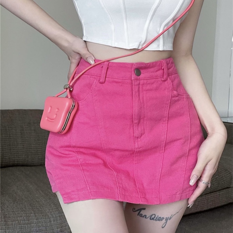 Chân Váy Denim Lưng Cao Thời Trang Dành Cho Nữ