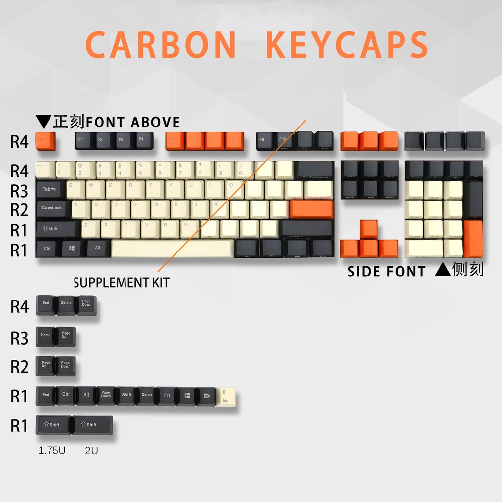 Carbon Keycaps OEM profile Dye-Sublimation PBT Keycap Fabric  mechanical keyboard 61 68 71 84 87 980  104 108