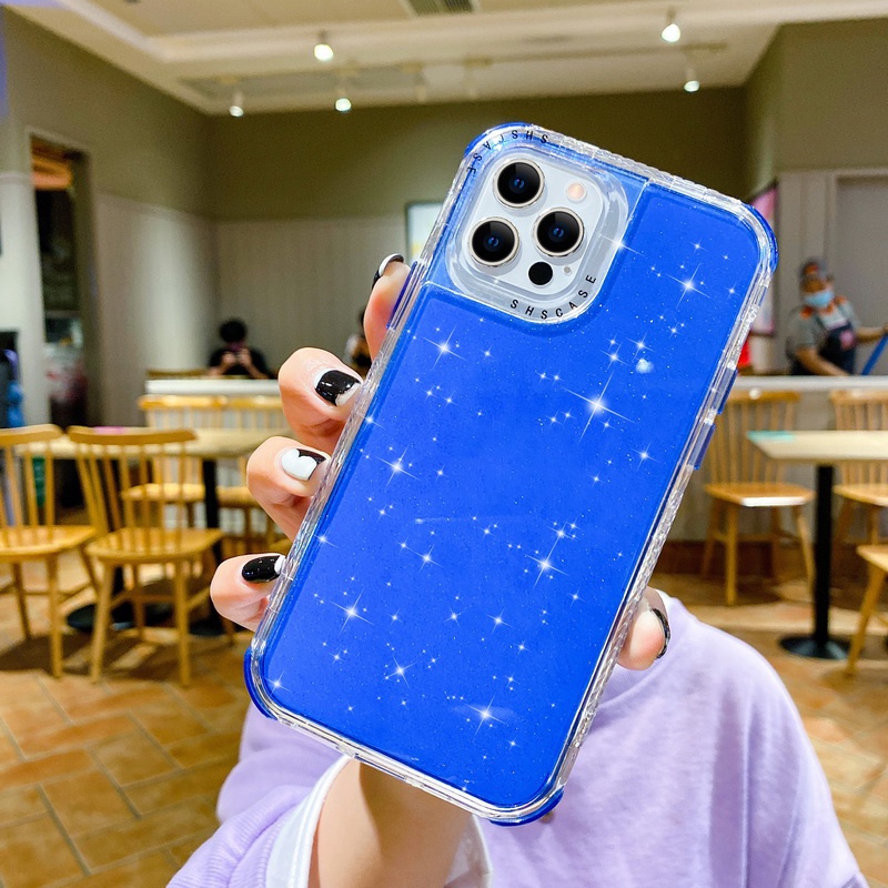 Ốp Điện Thoại Cứng Trong Suốt Chống Sốc Phối Kim Tuyến 3 Trong 1 Cho iPhone 14 13 12 11 Pro Max XS XR X 8 7 Plus SE2020