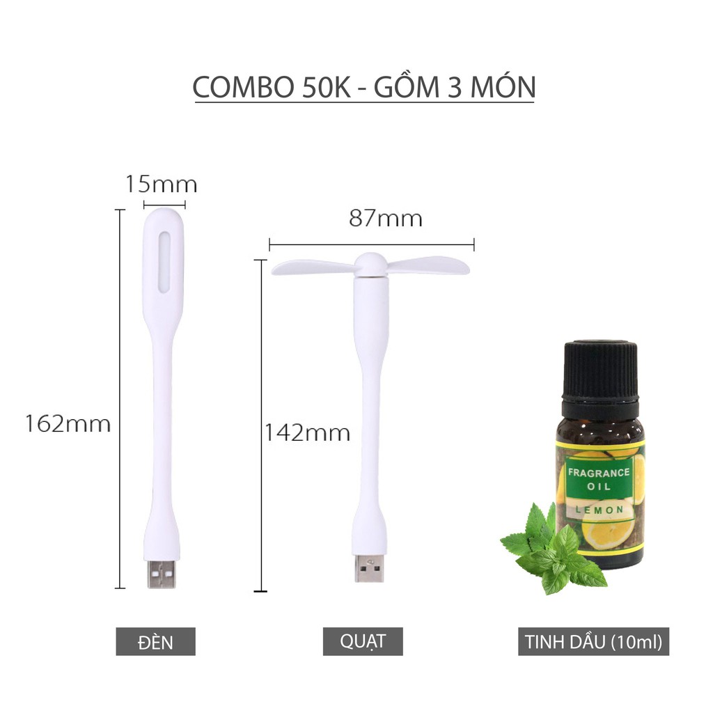 Máy xông tinh dầu mini dễ thương | 4 in 1 | Có quạt + đèn USB + 1 chai tinh dầu