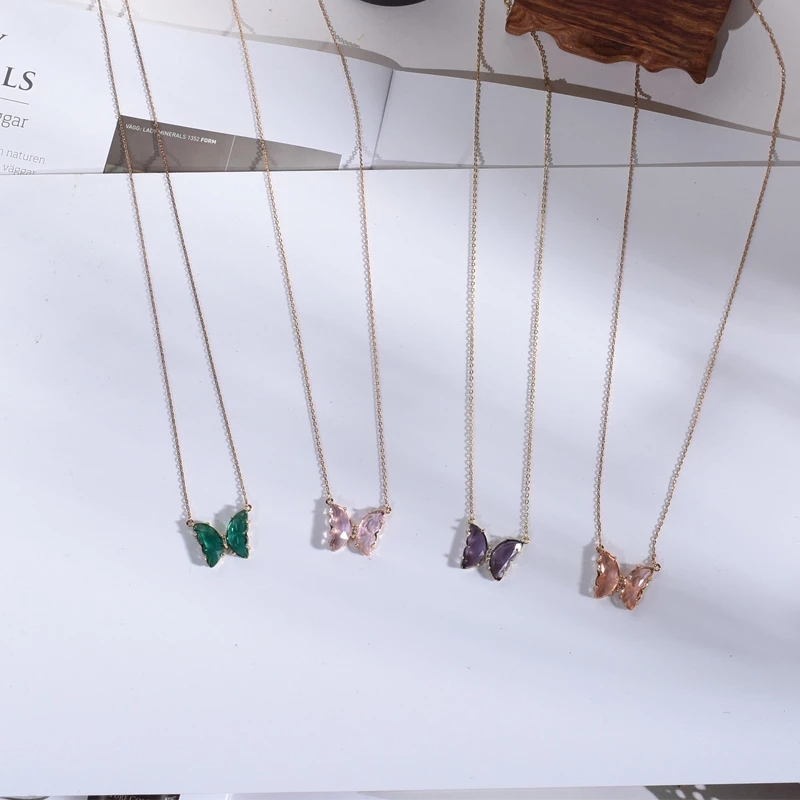 Dây chuyền choker mặt hình bướm đính đá pha lê giả bằng thủy tinh thời trang Hàn Quốc làm quà Valentine cho bạn nữ