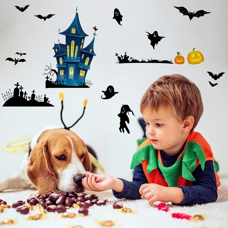 Miếng Dán Tường / Kính Cửa Sổ / Cửa Kính Họa Tiết Lâu Đài Phù Thủy / Bí Ngô Halloween Độc Đáo Trang Trí Nhà Cửa