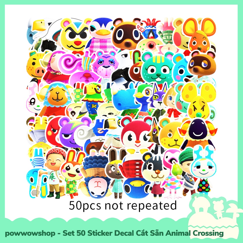 [Sẵn VN - Hỏa Tốc] Set 50 Sticker Mini Decal Dán Trang Trí Vật Dụng Mẫu Nhân Vật Game Animal Crossing Horizons Pose Bae