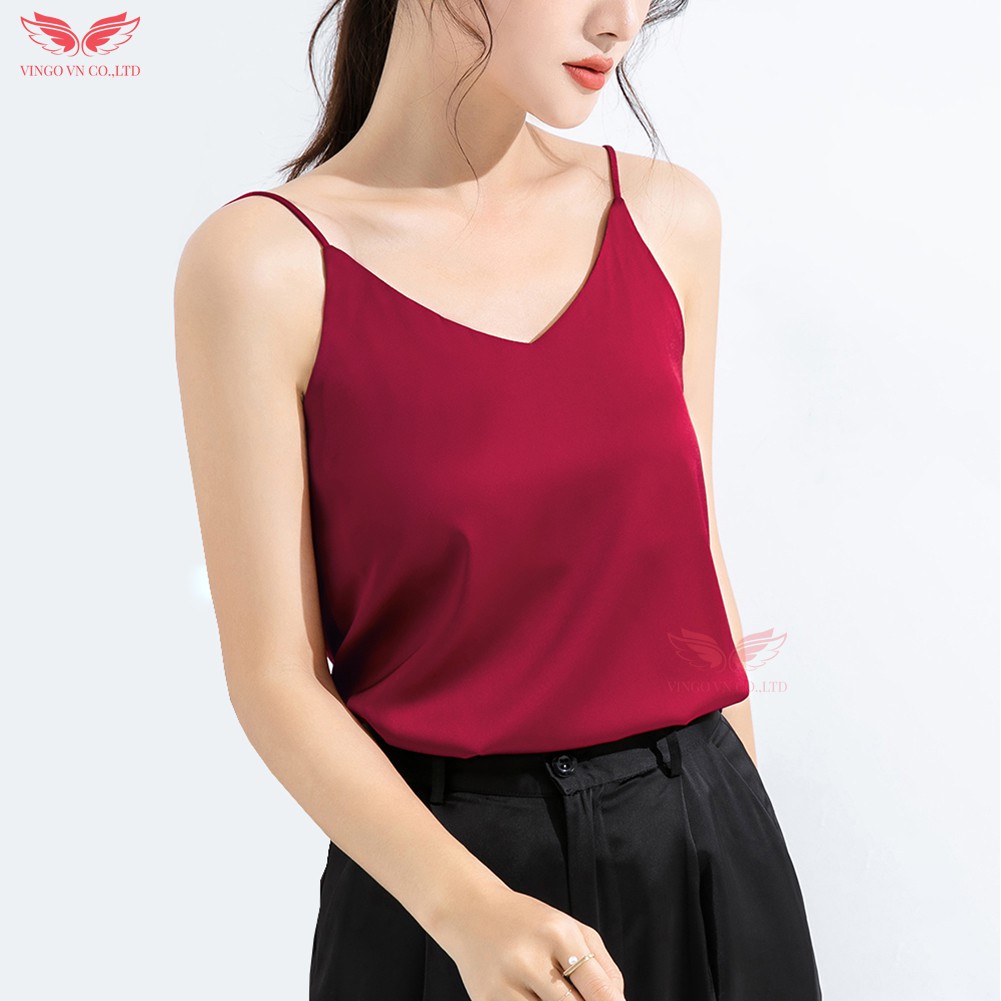 Áo 2 Dây Nữ Lụa Mùa Hè Cổ V Cao Cấp Vingo Đỏ, Đen, Trắng Mặc Cùng Áo Vest, Quần Âu, Chân Váy Đi Làm Đi Chơi AN129 VNGO | BigBuy360 - bigbuy360.vn
