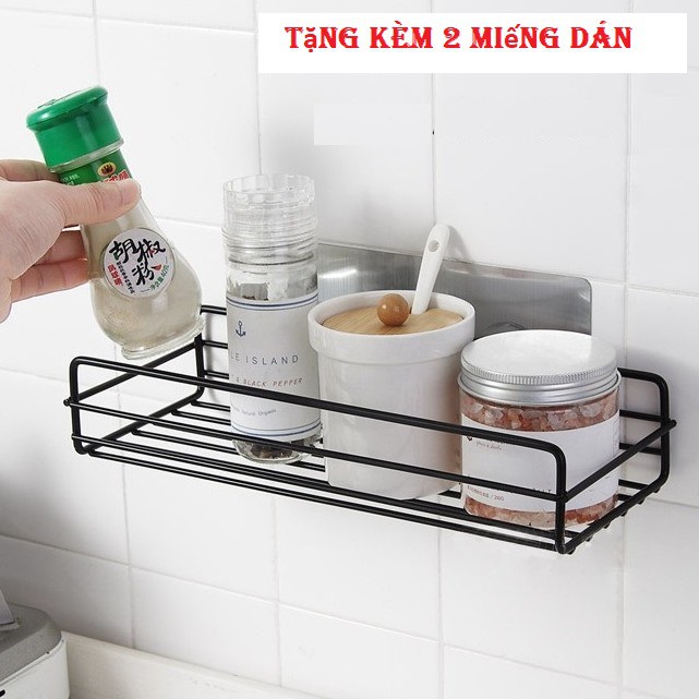 Gía để đồ phòng tắm đựng đồ nhà tắm Kệ chữ nhật thép đen để đồ nhà vệ sinh,nhà bếp cao cấp. Tặng miếng dán tường