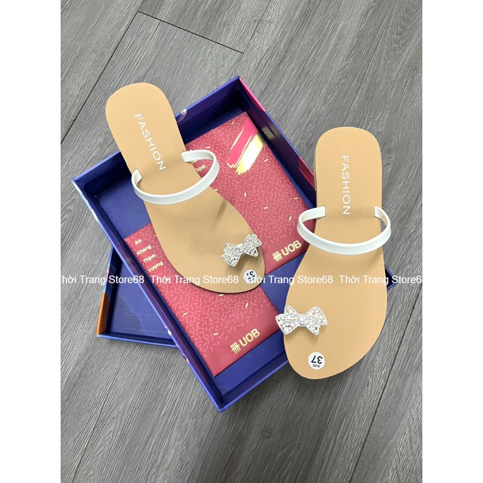 Dép nữ quai ngang 1 quai đính nơ đá cao cấp siêu xinh