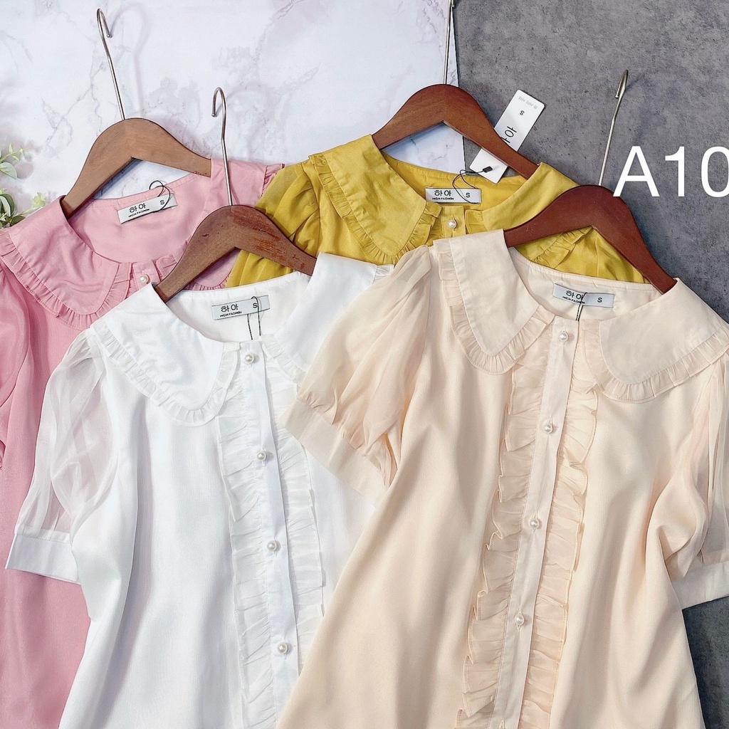 Áo sơ mi nữ CÚC FASHION somi tay ngắn cao cấp vải lụa đẹp kiểu công sở trắng áo crop top 4 cúc cổ bèo A1146