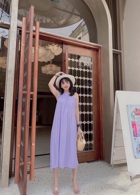 Đầm_suông-VÁY MAXI ĐŨI CỔ YẾM CỰC XINH 3 màu chất đũi lạnh