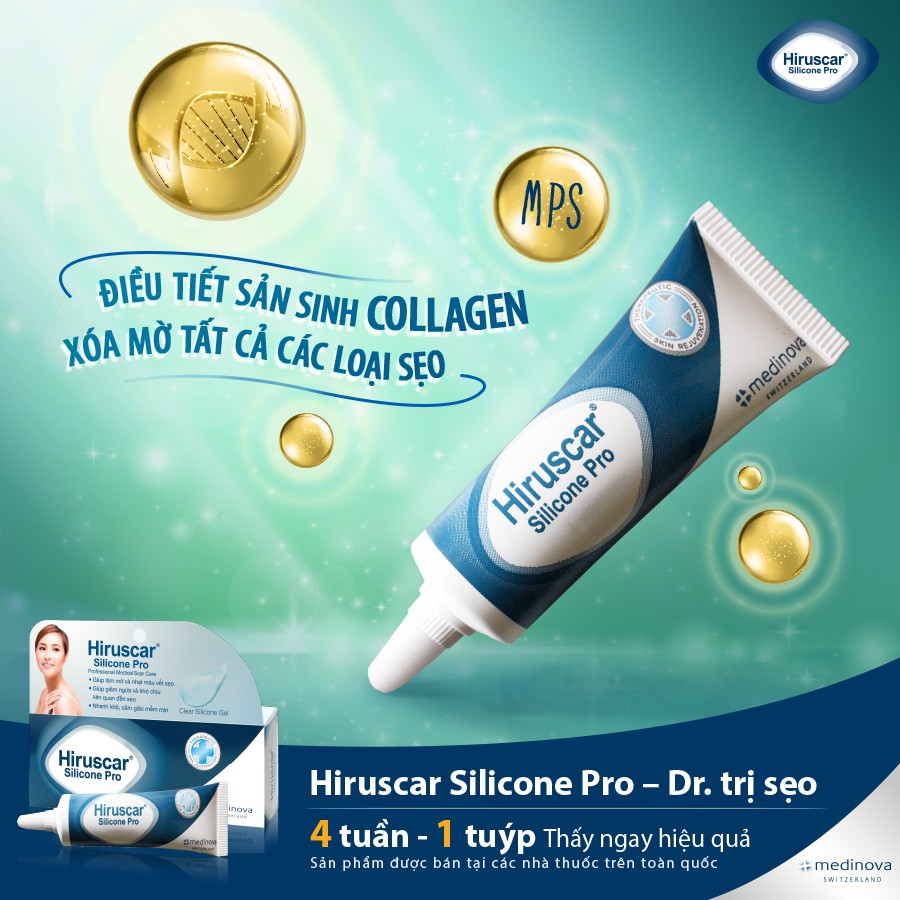 HIRUSCAR SILICONE PRO [Tuýp 4g] - Gel mờ Sẹo mổ, sẹo lồi, to, sẹo phì đại [Hiruscar silicon]