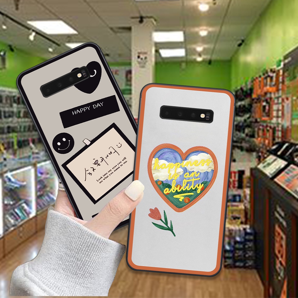 Ốp Samsung S10 / S10 5G / S10 Plus / S10+ bộ hình caro trái tim đen trắng hồng bong bóng dễ thương