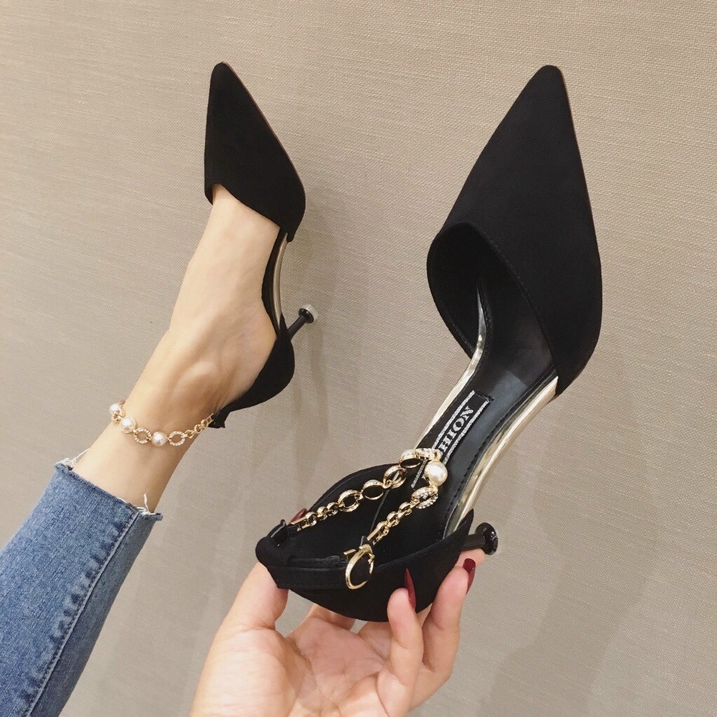 FREESHIP GIÀY SANDAL NỮ, GIÀY CAO GÓT NỮ QUAI NGỌC BÍT MŨI DA LỘN GÓT SANG CHẢNH HH32/TH153