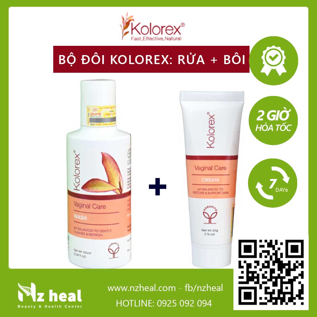 [Hỏa tốc] Bộ Đôi Kolorex (Rửa + Bôi) - Vaginal Care Wash 100ml &amp; Vaginal Care Cream 50g