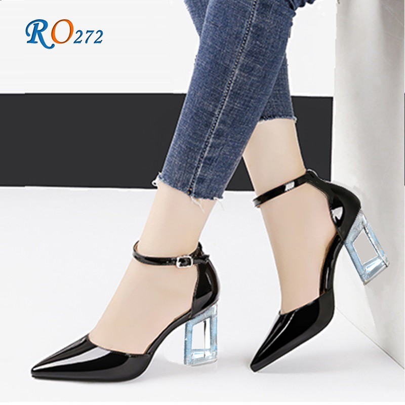 [ẢNH THẬT] Sandal cao gót nữ bít mũi, da bóng, đế mica cao cấp ROSATA RO272 7p gót khoét - HÀNG VIỆT NAM - BKSTORE