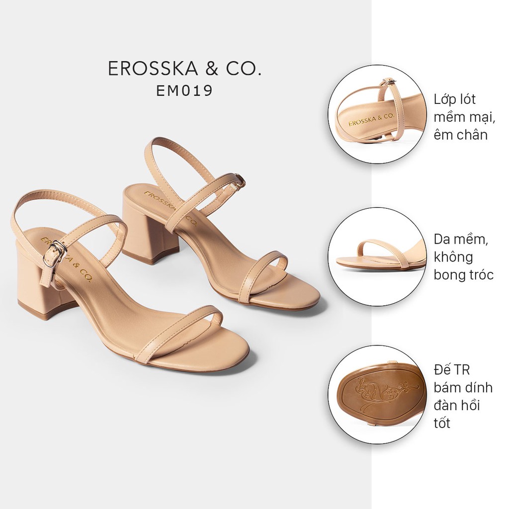 [Mã WABRDEC12 giảm 10% đơn 99K] Sandal cao gót nữ 4 phân quai mảnh gót vuông Erosska - EM079