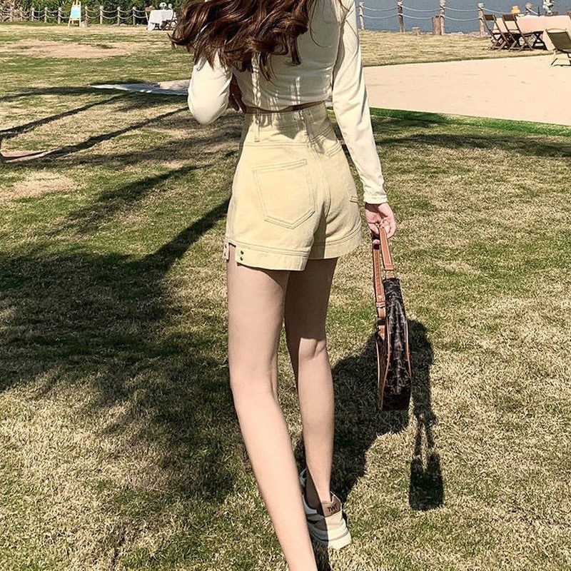 Quần Short Denim Lưng Cao Ống Rộng Thời Trang Dành Cho Nữ