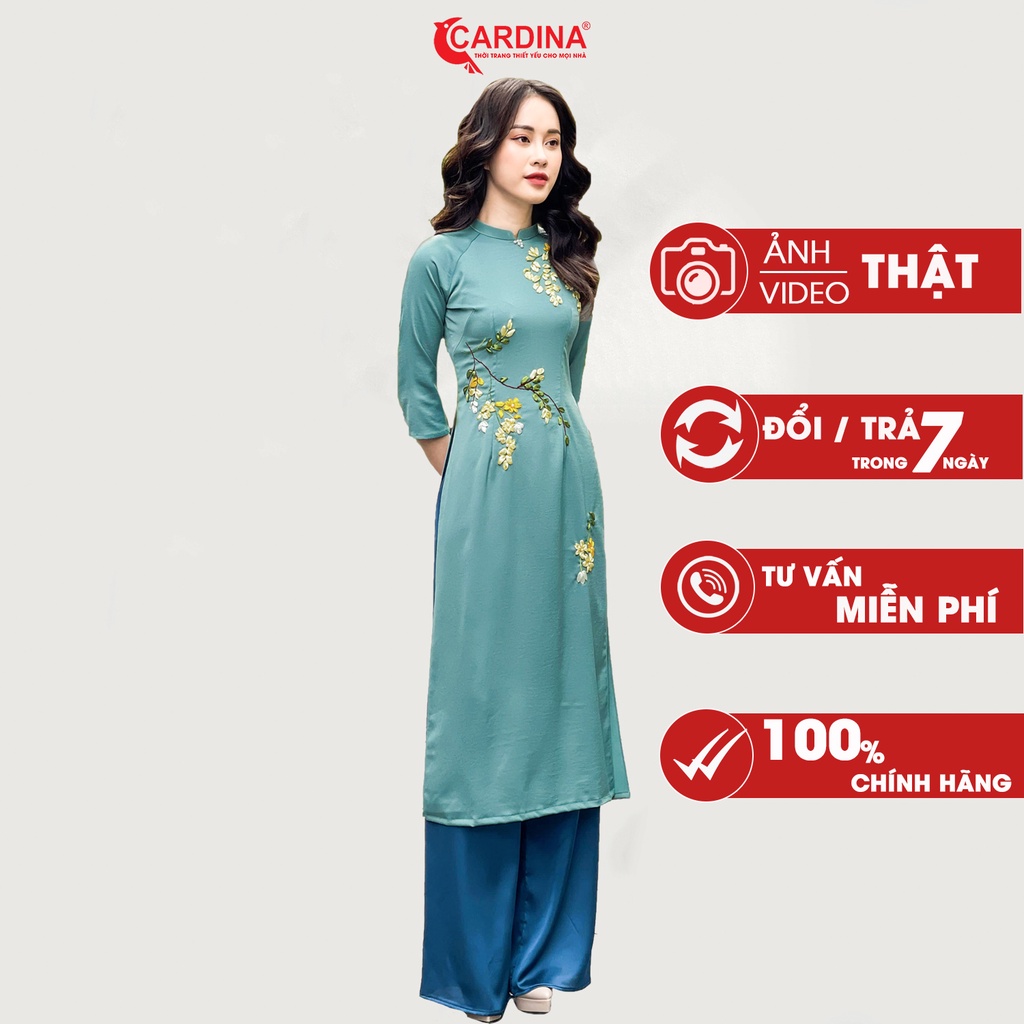 Áo Dài Cách Tân Nữ CARDINA Chất Lụa Nhật Cao Cấp Thêu Hoa Nhẹ Nhàng Nữ Tính AD1