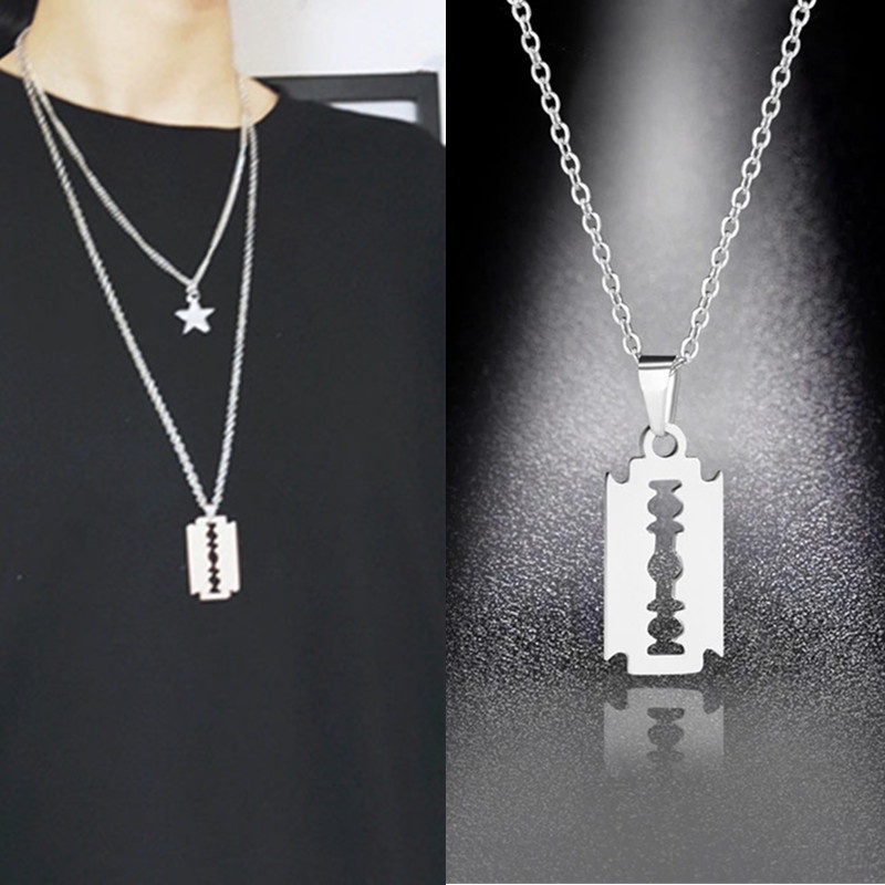 Vòng cổ Hình Lưỡi Dao Cạo Bằng Thép Không Gỉ Màu Bạc Thời Trang