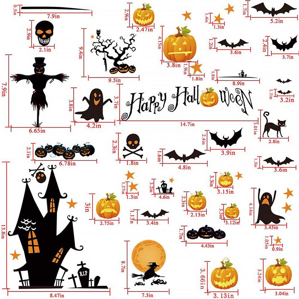 Set 65 Miếng Dán Cửa Kính Họa Tiết Halloween Độc Đáo