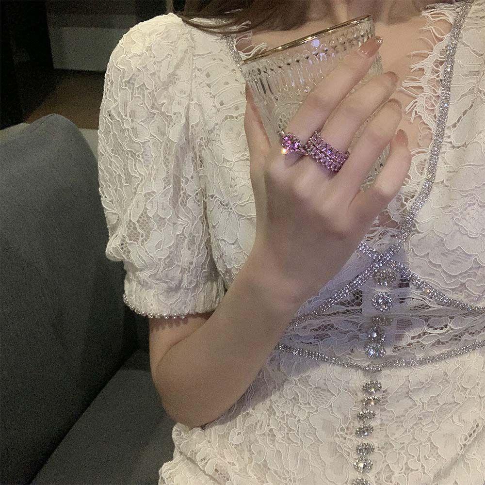 Nhẫn Họa Tiết Hình Học Màu Hồng Ngọt Ngào Cho Nữ|Trang Sức Thời Trang Kiểu Dáng Độc Đáo