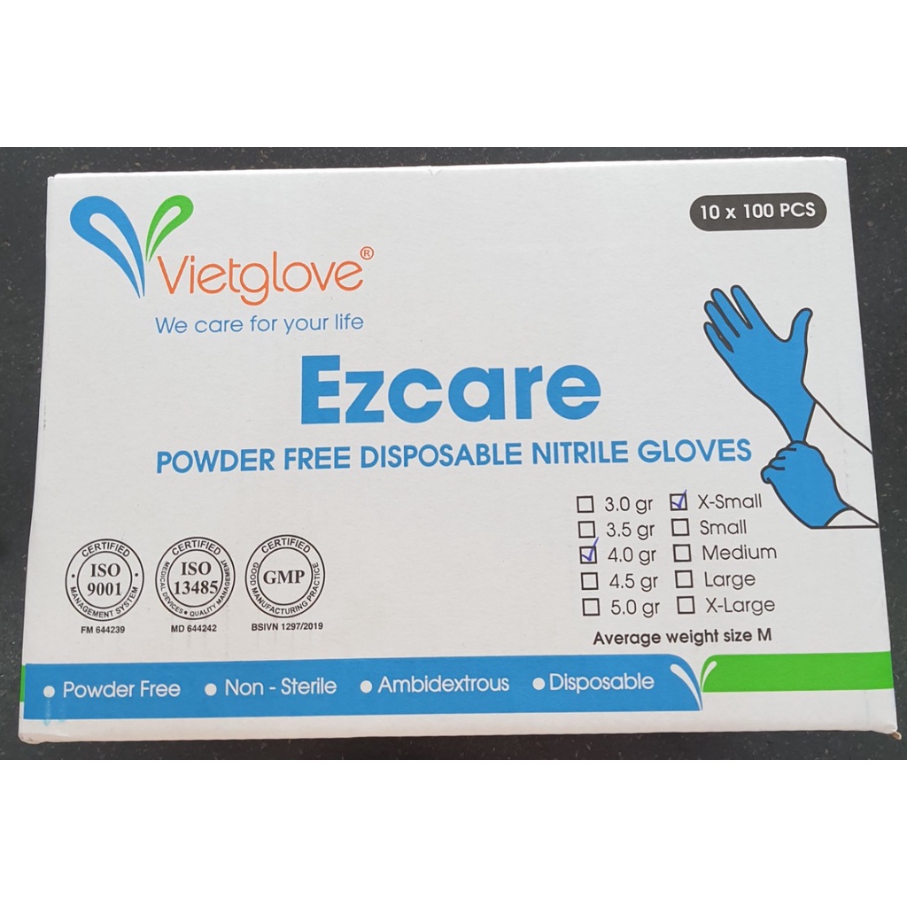 1 thùng Găng Tay Y Tế NITRILE Không Bột Vietglove (Hộp 100 chiếc =&gt; 50 ĐÔI) Màu TRẮNG, XANH, ĐEN Nitrile CHÍNH HÃNG