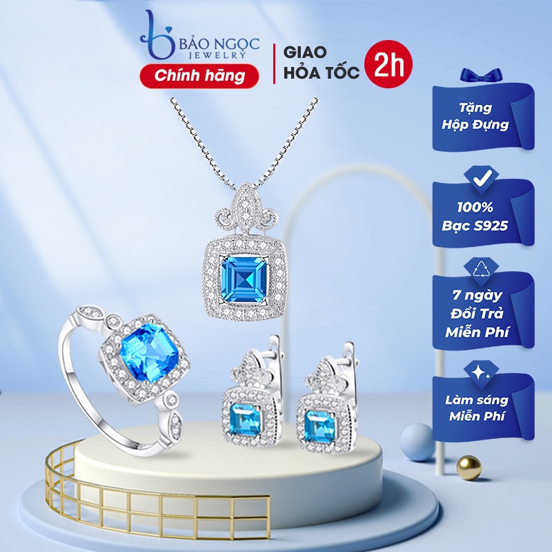 Bộ Trang Sức Bạc Nữ Đính Đá Màu Xanh Sang Trọng BNT16-Bảo Ngọc Jewelry