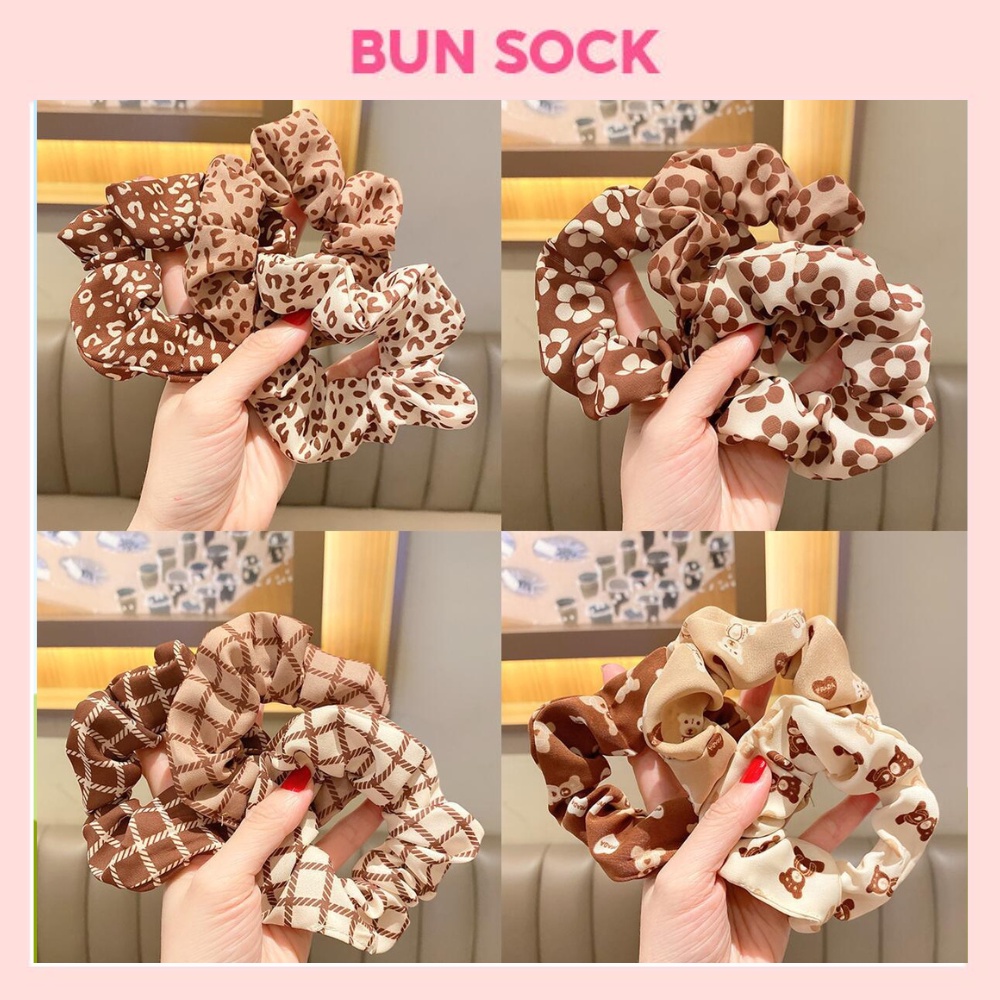 Dây buộc tóc Scrunchies hoạ tiết thời trang nữ tính phong cách Hàn Quốc