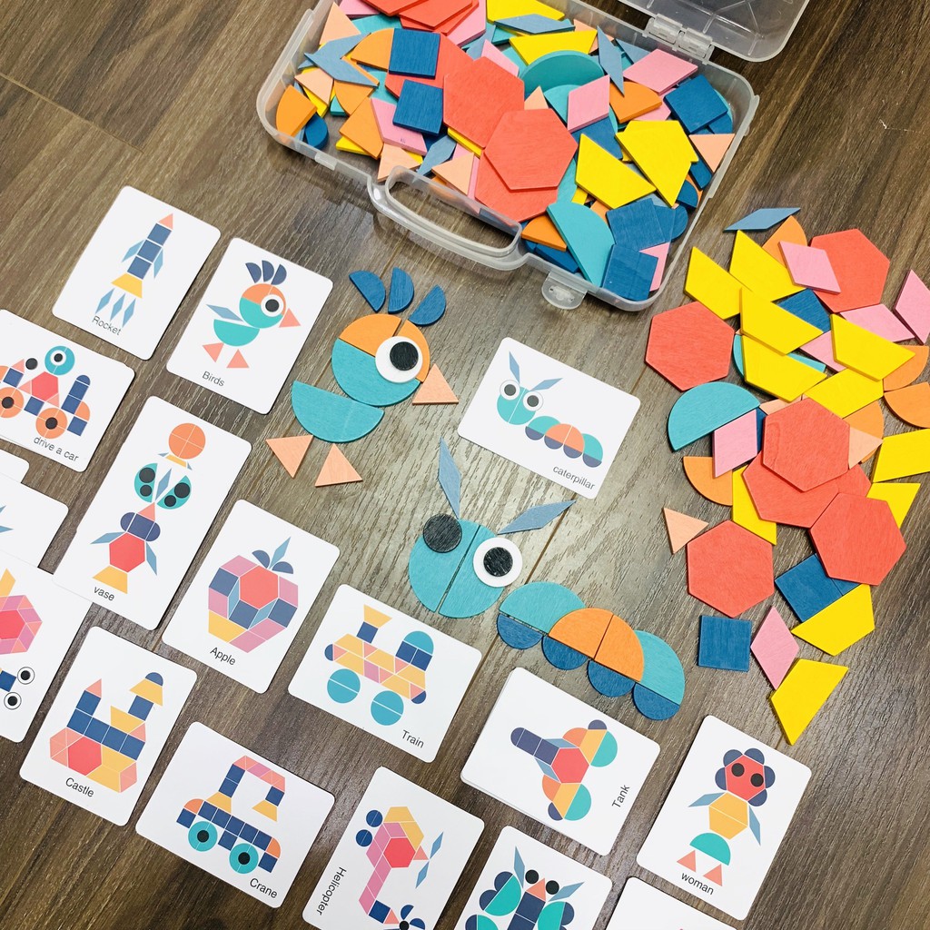 Ghép Hình Tư Duy Có Hộp Đựng Theo Thẻ Pattern Block 180 Chi Tiết Bằng Gỗ Benrikids Giúp Trẻ Có Trí Tưởng Tượng Phong Phú