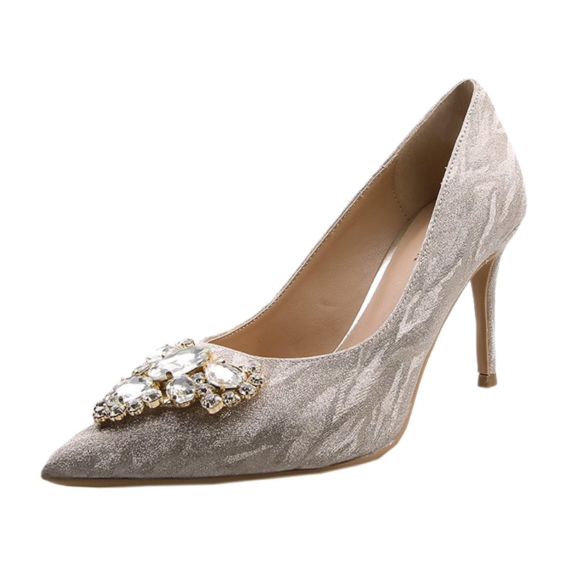 Giày cao gót/Giày cô dâu, sexy, mũi nhọn, gót nhỏ, đính đá, màu bạc, mẫu mới nhất