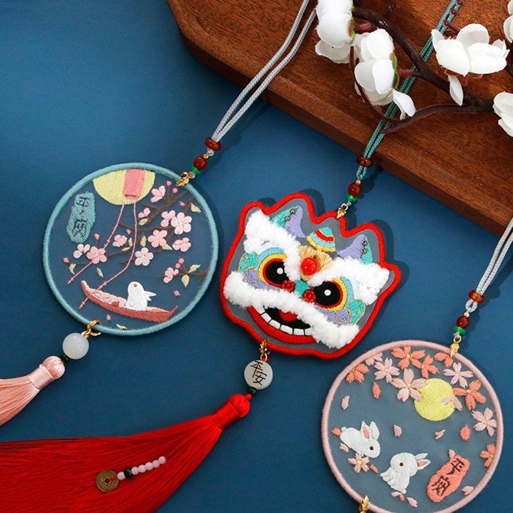 Móc Khóa Thêu Chữ Thập Thủ Công Hình Thỏ Phong Cách Trung Hoa Chất Lượng Cao