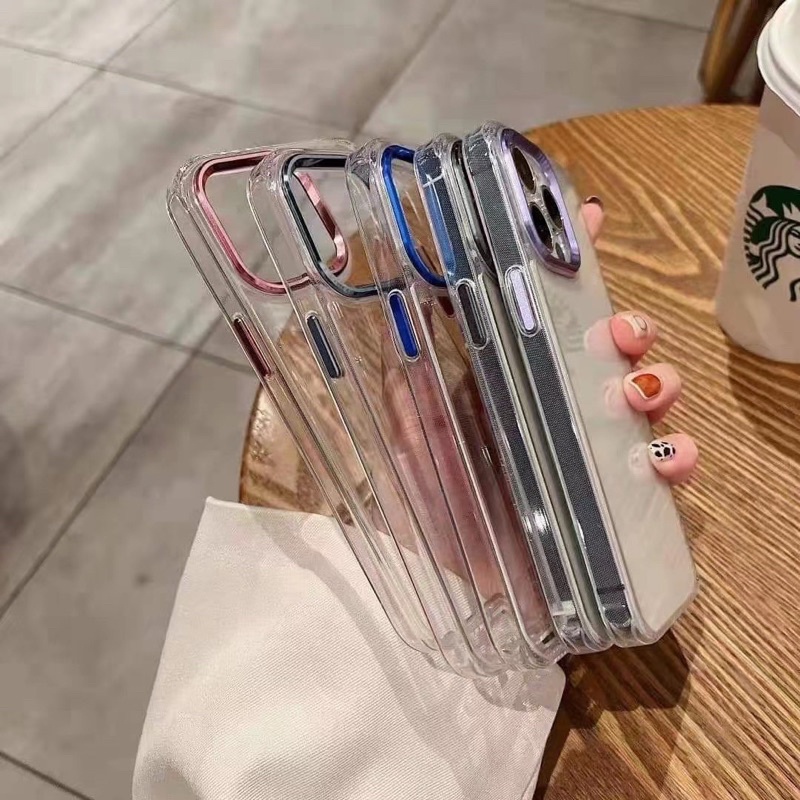 Ốp lưng X&amp;M trong suốt vành camera màu bọc nhôm cho iPhone 13, 13 Pro, 13 Pro Max trong cứng viền màu chống ố cao cấp