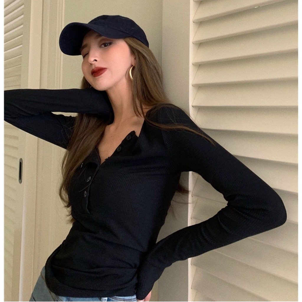 Áo kiểu SUXI dài tay cổ chữ V màu sắc đơn giản thời trang mùa thu cho nữ